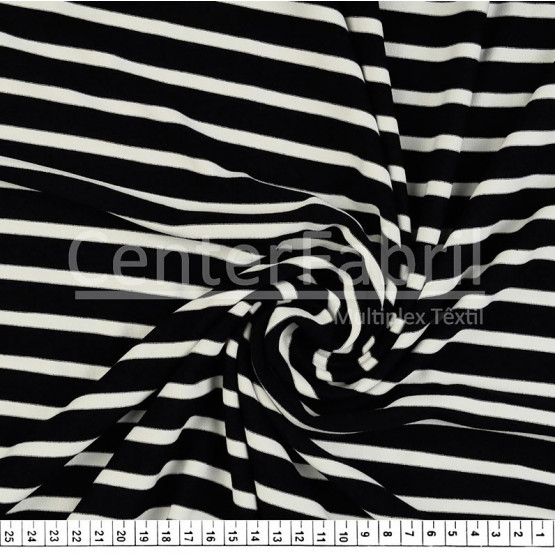 Malha Viscolycra Listrada Mini Preto/Off White Larg 180cm 69%Viscose 27%Poliester 4%Elastano 200gr/m2 * Preço por metro.