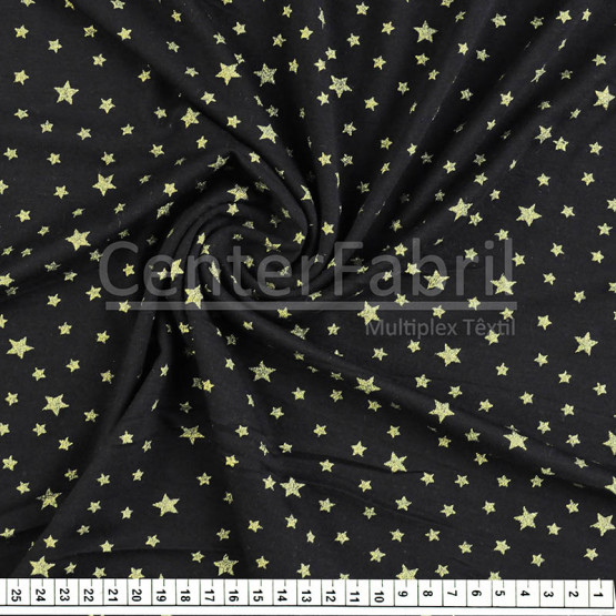 Malha Viscolycra com Glitter Estrela Dourada  Fdo Preto Larg.160cm 95%Viscose 5%Elastano * Preço por metro.Conserv1-H/2-2/3-3/5-3/6-2/4-3