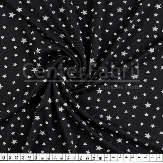 Malha Viscolycra com Glitter Estrela Prateada Fdo Preto Larg.160cm 95%Viscose 5%Elastano * Preço por metro.Conserv1-H/2-2/3-3/5-3/6-2/4-3