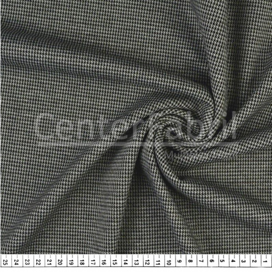 Tecido Malha Jacquard Taylor Pied Poule Preto/Off White Larg 150cm 97%Poliester 3%Elastano* Preço por metro.Conserv1-N/2-2/3-3/5-3/6-1