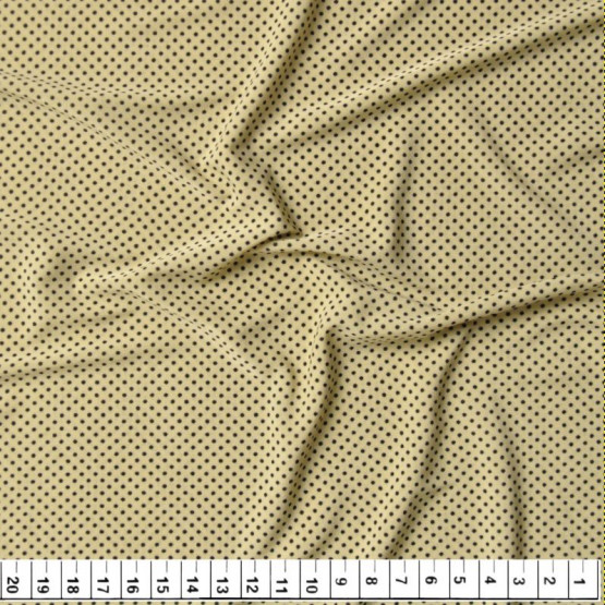 Tecido Malha Liganete Estampa Bege/Bolinha Preta Larg.150cm - 96%Poliéster/4%Elastano - Venda por Metro