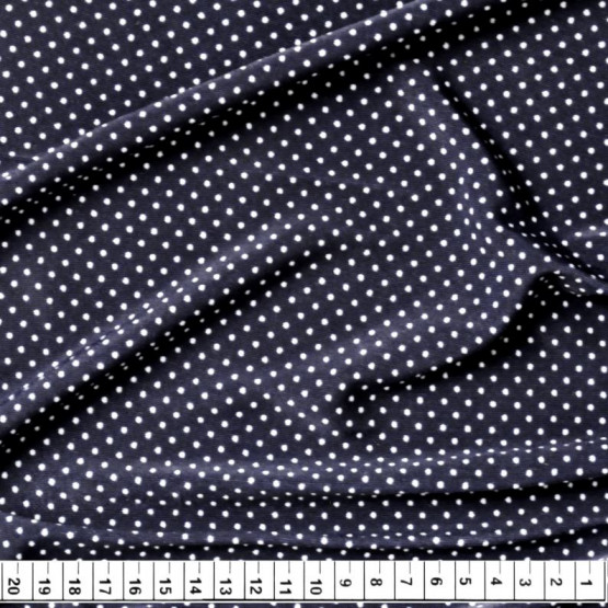 Tecido Malha Liganete Estampa Marinho/Bolinha Branca Larg.150cm - 96%Poliéster/4%Elastano - Venda por Metro