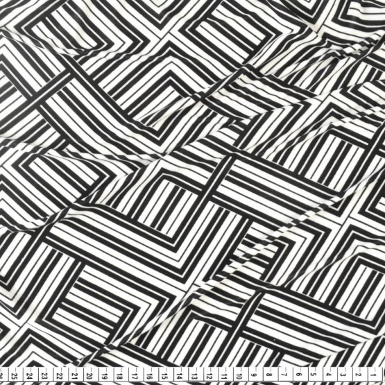 Tecido Malha Liganete Estampada Preto/OffWhite Larg.150cm - 96%Poliéster/4%Elastano 190gr/m²- Venda por Metro