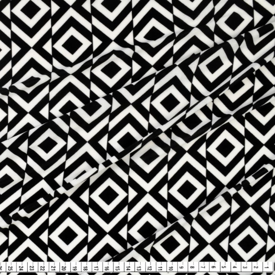 Tecido Malha Liganete Estampada Preto/Branco OffWhite Larg.150cm - 96%Poliéster/4%Elastano 190gr/m²- Venda por Metro