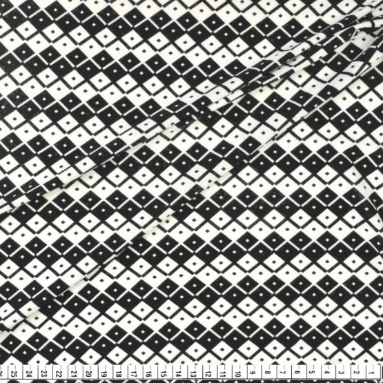 Tecido Malha Liganete Estampada Preto/OffWhite Larg.150cm - 96%Poliéster/4%Elastano 190gr/m²- Venda por Metro