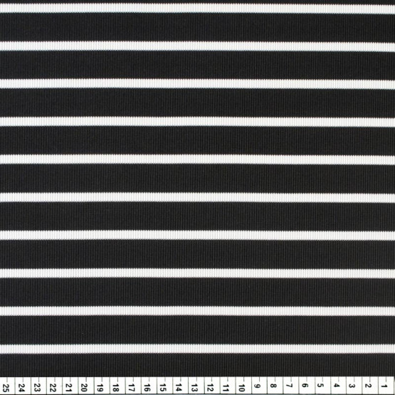 Malha Canelada Ribana Listrada Preto/Off White Larg 160cm 95%Poliester 5%Elastano ref. 283 - Preço por Metro