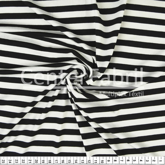 Tecido Malha Viscolycra Listrado Maiorca Off White/Preto Larg 170cm 96%Viscose.4%Elastano  - Preço por metro
