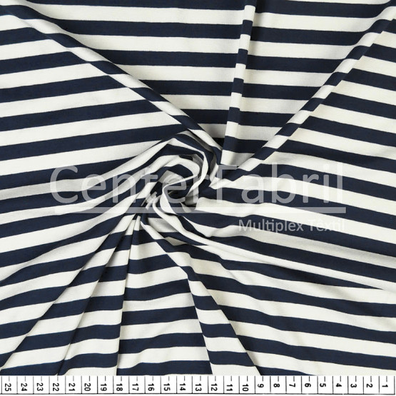 Tecido Malha Viscolycra Listrado Maiorca Off White /Marinho Larg 170cm 96%Viscose.4%Elastano  - Preço por metro