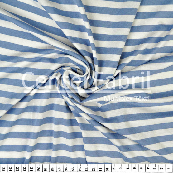 Tecido Malha Viscolycra Listrado Maiorca Off White /Azul Larg 170cm 96%Viscose.4%Elastano  - Preço por metro