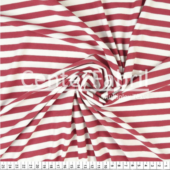 Tecido Malha Viscolycra Listrado Maiorca Off White /Vinho Larg 170cm 96%Viscose.4%Elastano  - Preço por metro