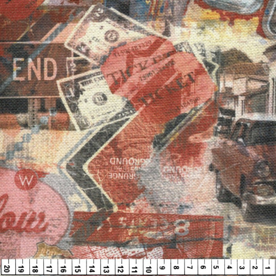 Tecido Lonita Linho Rústico Retrô e Grafite Route 66 Larg.140cm 83% poliester/17%Linho