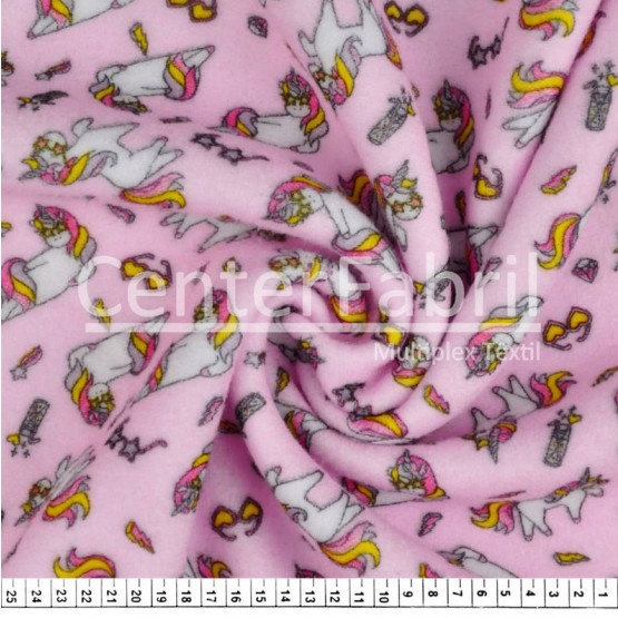 Tecido Soft Estampado Unicórnio Rosa Larg 1,60mt 100%Poliester - Preço por metro.promo de $27,90 por