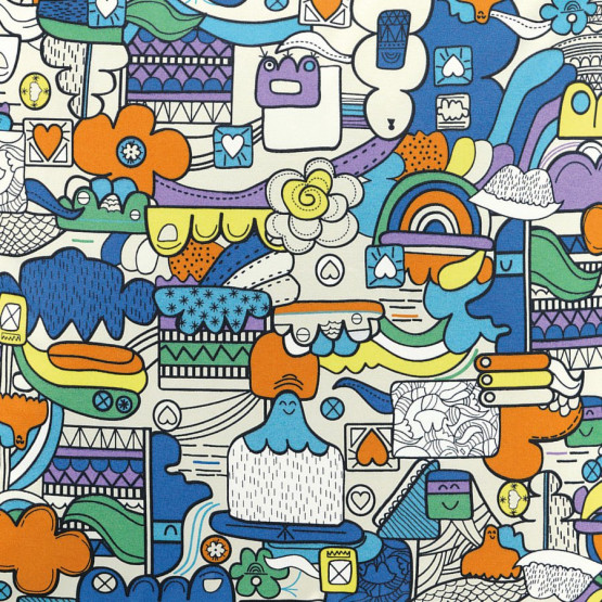 ID TELA Graffiti Azul Larg140cm 67%algodao/33% poliester