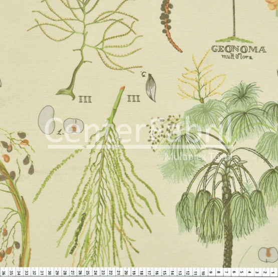 Tecido Acquablock impermeável estampado Plantae Bege Larg 1,40mt 72%Algodao/28%Poliester.Conserv1-P/2-2/3-3/5-2/6-8