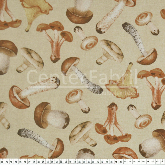 Tecido Acquablock impermeável estampado Fungi Bege Larg 1,40mt 72%Algodao/28%Poliester.Conserv1-P/2-2/3-3/5-2/6-8