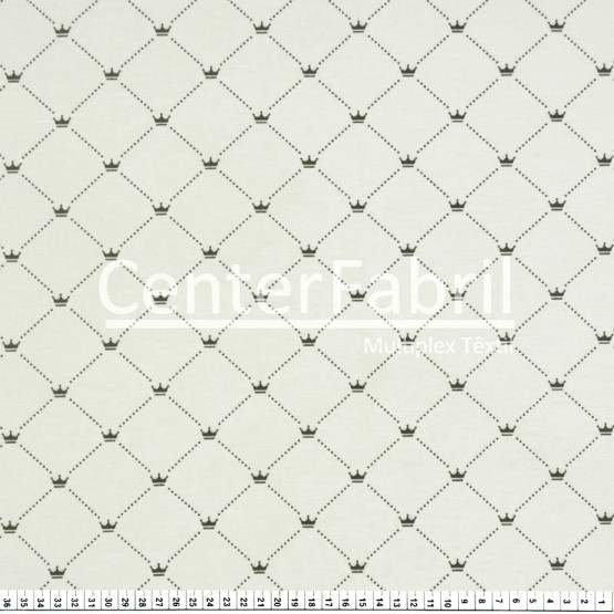 Tecido Acquablock impermeável estampado Royal Cinza Coroa  Larg 1,40mt 72%Algodao/28%Poliester.Conserv1-P/2-2/3-3/5-2/6-8
