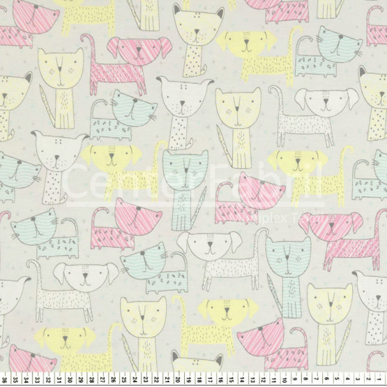 Tecido Acquablock impermeável estampado Wolf Cinza Larg 1,40mt 72%Algodao/28%Poliester.Conserv1-P/2-2/3-3/5-2/6-8