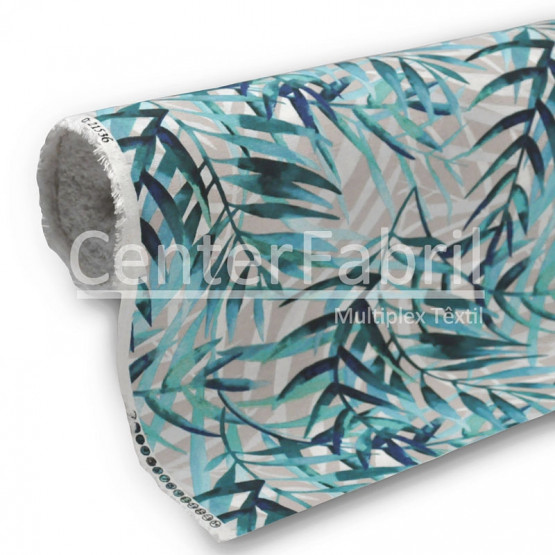 Tecido Acquablock impermeável estampado Herbal Azul Larg 1,40mt 72%Algodao/28%Poliester.Conserv1-P/2-2/3-3/5-2/6-8