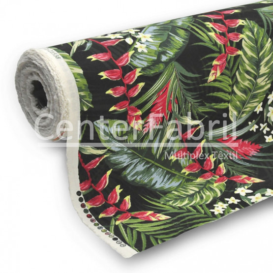 Tecido Acquablock impermeável estampado Tropicali Pto Larg 1,40mt 72%Algodao/28%Poliester.Conserv1-P/2-2/3-3/5-2/6-8