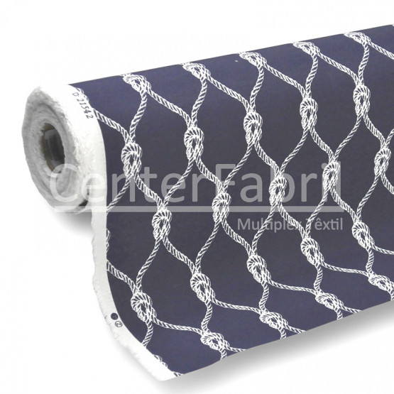 Tecido Acquablock impermeável estampado Nautical Marinho  Larg 1,40mt 72%Algodao/28%Poliester.Conserv1-P/2-2/3-3/5-2/6-8