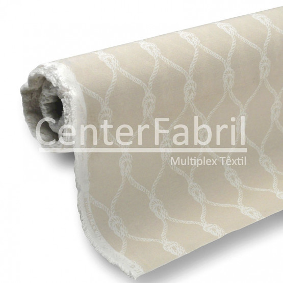 Tecido Acquablock impermeável estampado Nautical Bege Larg 1,40mt 72%Algodao/28%Poliester.Conserv1-P/2-2/3-3/5-2/6-8