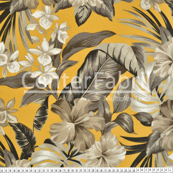 Tecido Acquablock impermeável estampado Maui Amarelo Larg 1,40mt 72%Algodao/28%Poliester.Conserv1-P/2-2/3-3/5-2/6-8