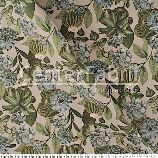 Tecido Acquablock impermeável estampado Terrario Bege Larg 1,40mt 72%Algodao/28%Poliester.Conserv1-P/2-2/3-3/5-2/6-8