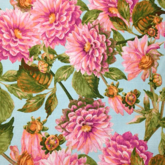 Tecido Lonita Linho Misto Estampa Digital Floral Fundo Azul Larg 140cm 55%Algodão.22,5%Linho.13,5%Viscose.9%Poliester