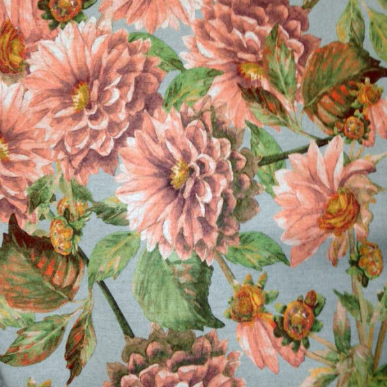 Tecido Lonita Linho Misto Estampa Digital Floral Fundo CinzaLarg 140cm 55%Algodão.22,5%Linho.13,5%Viscose.9%Poliester