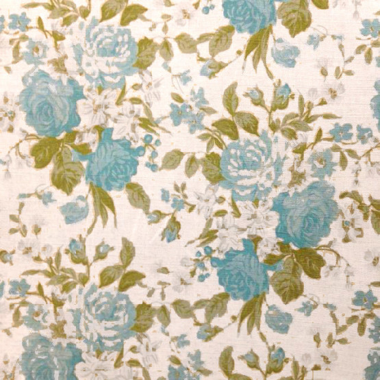 Tecido Lonita Linho Misto Estampa Digital Floral Gde Turquesa, Verde fundo linho natural  Larg 140cm 55%Algodão.22,5%Linho.13,5%Viscose.9%Poliester