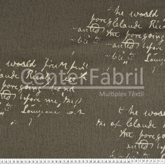 Tecido Lonita  Estampada Manuscrito Fundo Caqui Larg. 140cm 100%Algodão 384gr/m2.Conserv1-I/2-2/3-2/5-3/6-8