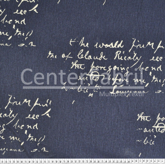 Tecido Lonita  Estampada Manuscrito Fundo Marinho Larg. 140cm 100%Algodão 384gr/m2.Conserv1-I/2-2/3-2/5-3/6-8