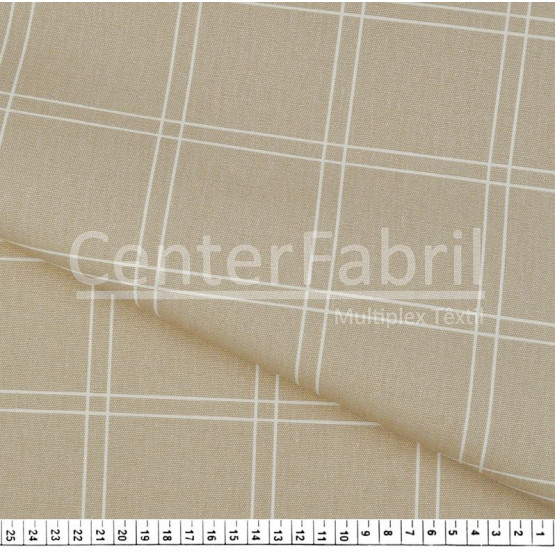 Tecido Lonita Estampa Quadro Branco Fundo Bege Larg. 140cm 100%Algodão 384gr/m2.Conserv1-I/2-2/3-2/5-3/6-8