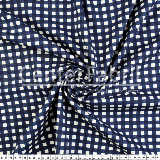 Tecido Sarja Leve Paradiso Estampa Xadrez Marinho Larg.160cm 100%Algodão 215gr/m2.Conserv1-I/2-2/3-2/5-3/6-8
