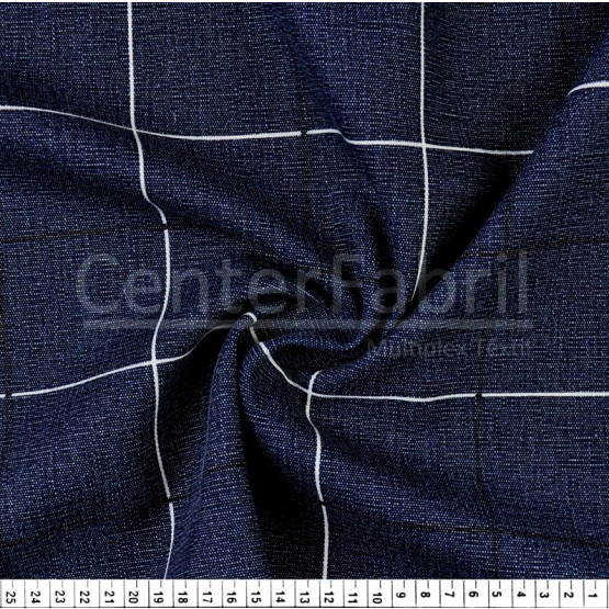 Tecido Lonita Jeans Stone Decor Quadrado Bco Fdo Azul Larg.140cm 100%Algodão 384gr/m2.Conserv1-I/2-2/3-2/5-3/6-8