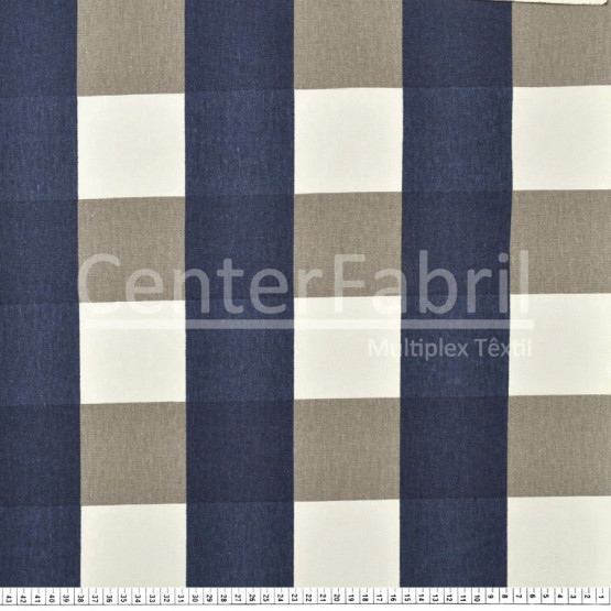 Tecido Lonita Estampada Xadrez cor Jeans/Caqui/Cru Larg. 140cm 100%Algodão 384gr/m2.Conserv1-I/2-2/3-2/5-3/6-8