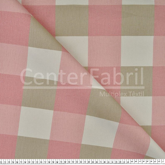 Tecido Lonita Estampada Xadrez Rosa/Bege Larg. 140cm 100%Algodão 384gr/m2.Conserv1-I/2-2/3-2/5-3/6-8