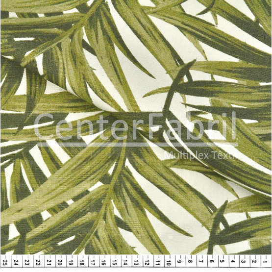 Tecido Lonita Estampada Folhas Verdes Larg. 140cm 100%Algodão 384gr/m2.Conserv1-I/2-2/3-2/5-3/6-8