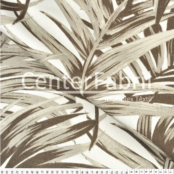 Tecido Lonita Estampada Folhas Bege Larg. 140cm 100%Algodão 384gr/m2.Conserv1-I/2-2/3-2/5-3/6-8