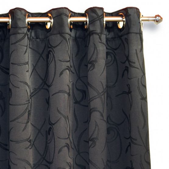 Cortina para Janela com Ilhós em Jacqcuard Geométrico preto Alt. 180cm x  p/ até 200cm Larg.