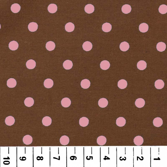 Tricoline bolas rosas e fundo marrom Larg 1,50mt 100% algodão