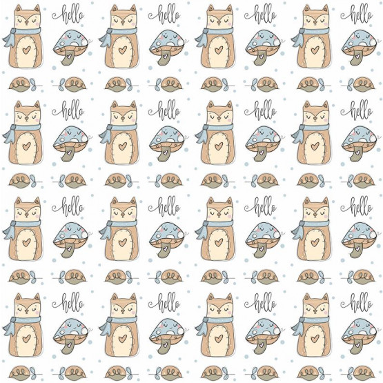 Tecido Tricoline Estampa Gatinho com Cogumelo Fdo Bco Largura 150cm 100%Algodão Conserv 1-I/2-2/3-2/4-1/5-2/6-1