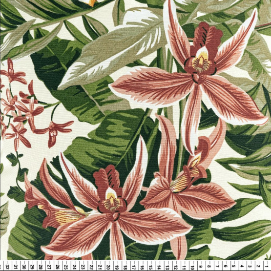 Tecido Acquablock impermeável estampado Caraíva Verde c1 Larg 1,40mt 72%Algodao/28%Poliester.Conserv1-P/2-2/3-3/5-2/6-8