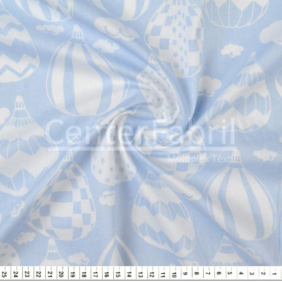 Tecido Tricoline Estampa Balão Fdo Azul Larg 1,47mt 100% algodão Preço por Metro -120gr/m2