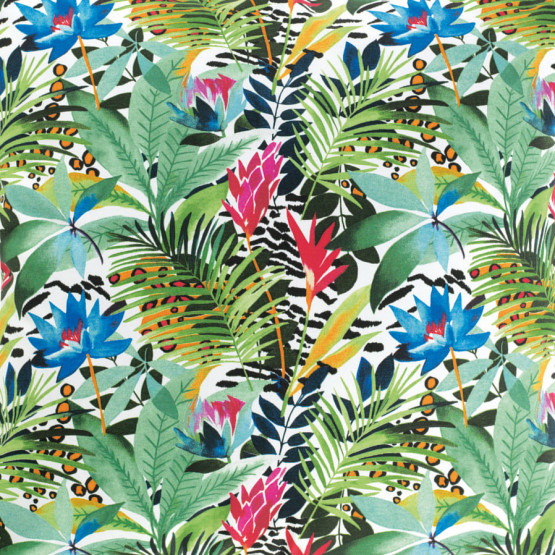 Tecido Acquablock impermeável estampado Amazonia Azul Larg 1,40mt 72%Algodao/28%Poliester.Conserv1-P/2-2/3-3/5-2/6-8