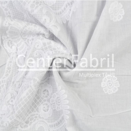 Tecido Laise Cambraia Branco Barrado Import Larg 140cm - Bordado de 1,30m 100%Algodão ref.170109.002