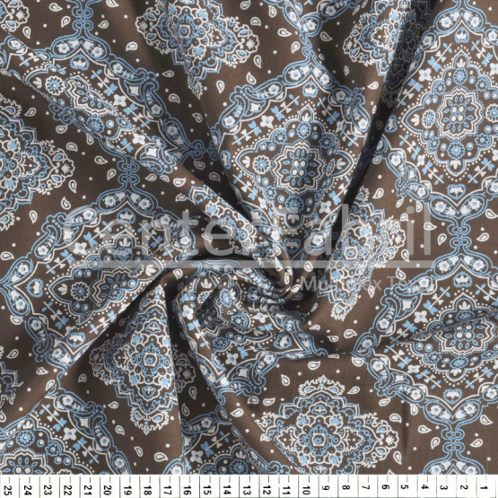 Tecido Tricoline Estampada Bandana Marrom C/Azul  Larg.1,50mt 100% Algodão