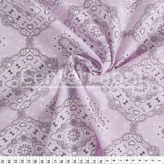 Tecido Tricoline Estampada Bandana Lilás Larg.1,50mt 100% Algodão
