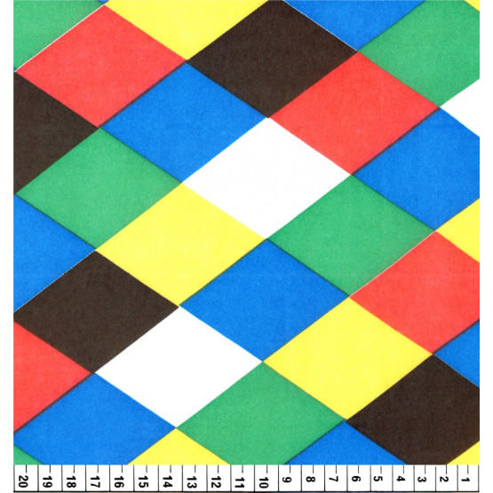 Tecido Cetim estampado Pierrô Losango pequeno Colorido Larg. 1,47mt 100% Poliester