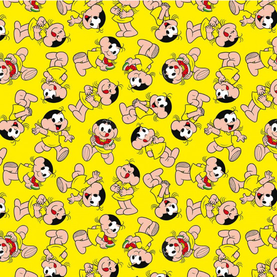 Tecido Tricoline Col Turma da Monica - Magali Fdo Amarelo Largura 150cm 100%Algodão Conserv 1-I/2-2/3-2/4-1/5-2/6-1
